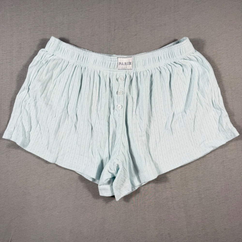 Parke Pointelle Knit Lounge Shorts Light Blue Cotton Pajama Large